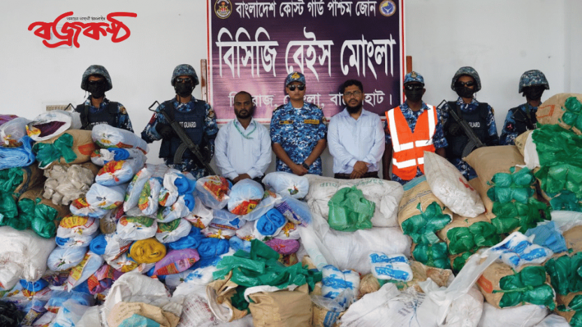 মোংলায় যৌথবাহিনীর অভিযানে অবৈধ পলিথিন ও সিমফ্রাই জাল জব্দ