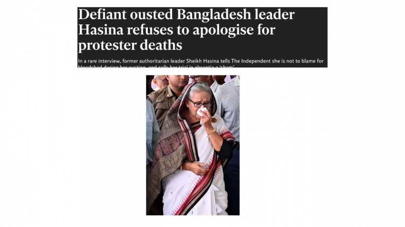 এক বিরল সাক্ষাৎকারে, প্রাক্তন স্বৈরাচারী নেত্রী শেখ হাসিনা দ্য ইন্ডিপেন্ডেন্টকে বলেছেন যে তার ক্ষমতাচ্যুতির সময় রক্তপাতের জন্য তিনি দায়ী নন, এবং অনুপস্থিতিতে তার বিচারকে ‘প্রতারণা’ বলে অভিহিত করেছেন।