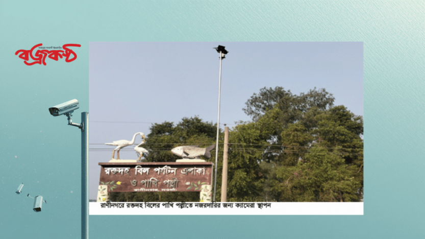 রাণীনগরে রক্তদহ বিলের পাখি পল্লীতে নজরদারির জন্য ক্যামেরা স্থাপন