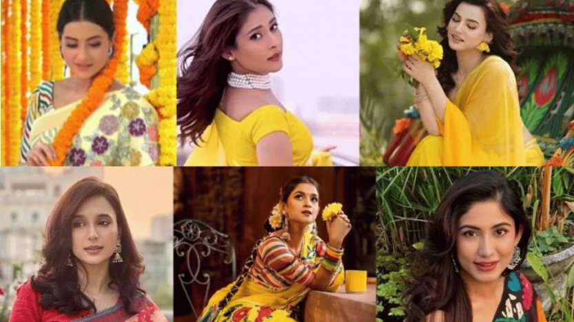 বাসন্তী শাড়িতে তারকাদের বসন্ত বিলাস