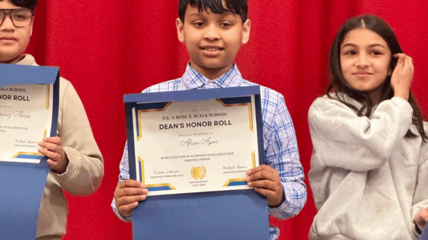 ব্রঙ্কসে আফরানের ডিন অনার রোল এওয়ার্ড অর্জন।