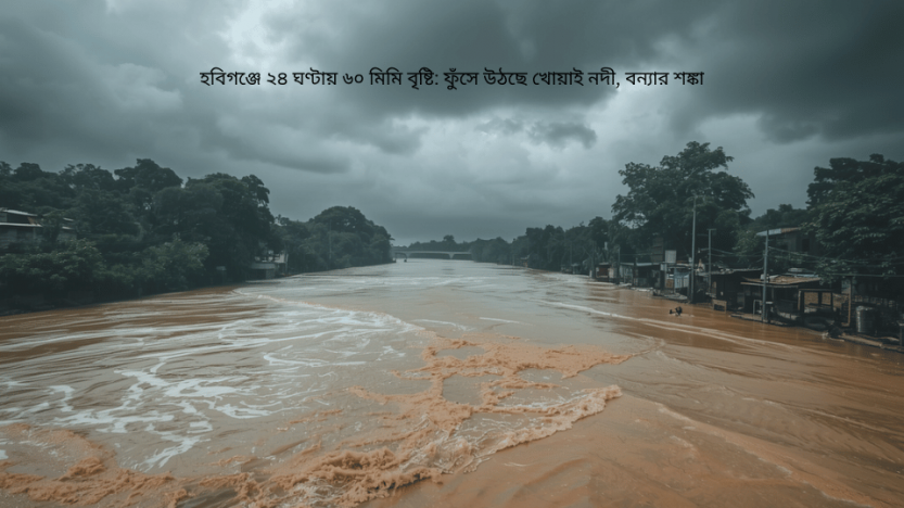 হবিগঞ্জে ২৪ ঘণ্টায় ৬০ মিমি বৃষ্টি: ফুঁসে উঠছে খোয়াই নদী, বন্যার শঙ্কা