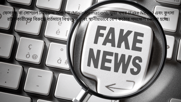 ফেসবুক বা সোশ্যাল মিডিয়ায় অপতথ্য (Misinformation), ভুয়া খবর (Fake News) এবং কুৎসা রটনাকারীদের বিরুদ্ধে বর্তমানে বিশ্বজুড়ে এবং স্থানীয়ভাবে বেশ কঠোর পদক্ষেপ নেওয়া হচ্ছে।